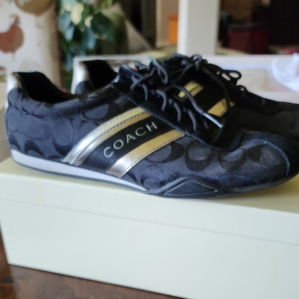Coach Black Sneakers with Gold Stripes